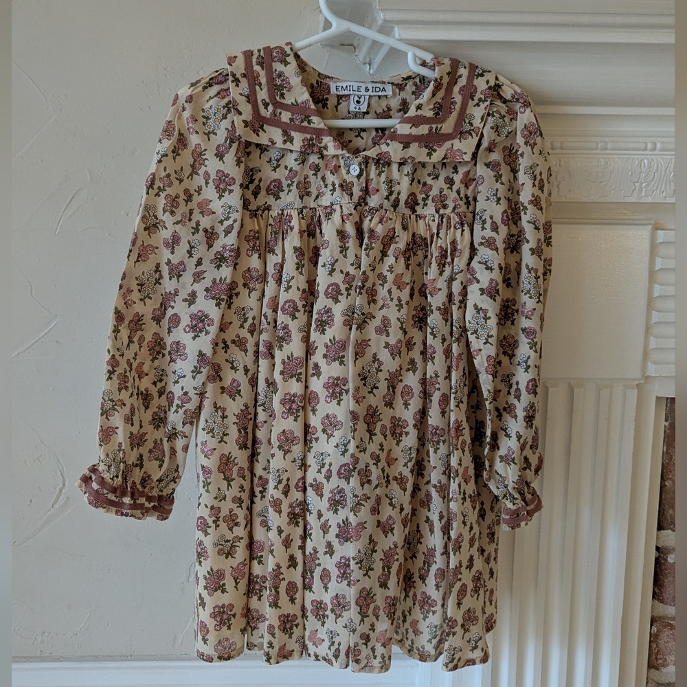 Emile et Ida | Fleurie Sailor Collar Dress Beige - Picture 3 of 3